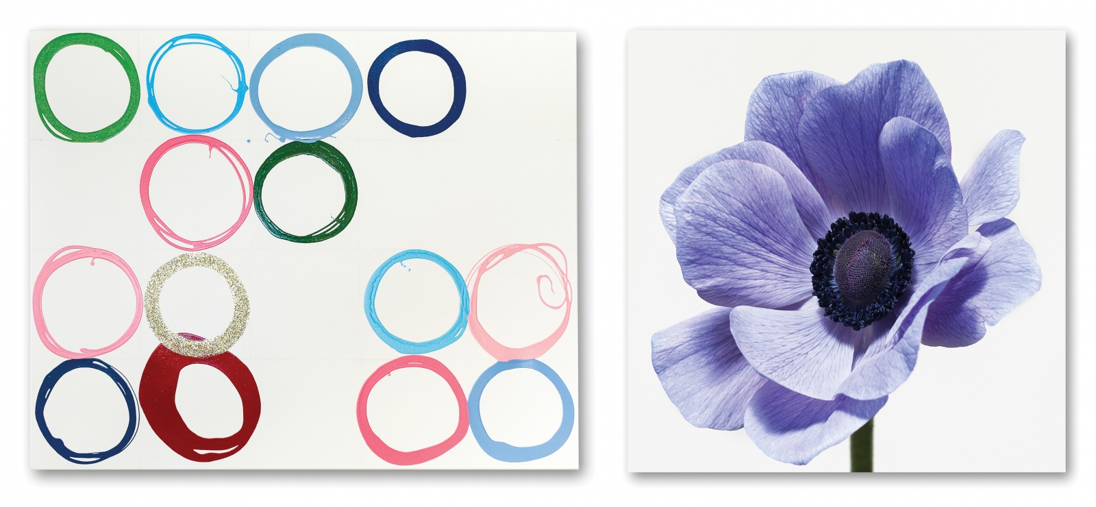 “Large Circles” by Kayce Hughes, $5,900 “Whether you are a traditionalist, modernist or somewhere in between, a piece of contemporary art adds sophistication to a room. I have a large piece by Kayce in my living room, and it is a showstopper with my chintz sofas.”; Paul Lange, “Vera,” $6,000 “Paul Lange’s fine art photographs capture the exceptional beauty and form of nature’s flowers. A photo like this one from his ‘Big Blooms’ series would dazzle any room.”