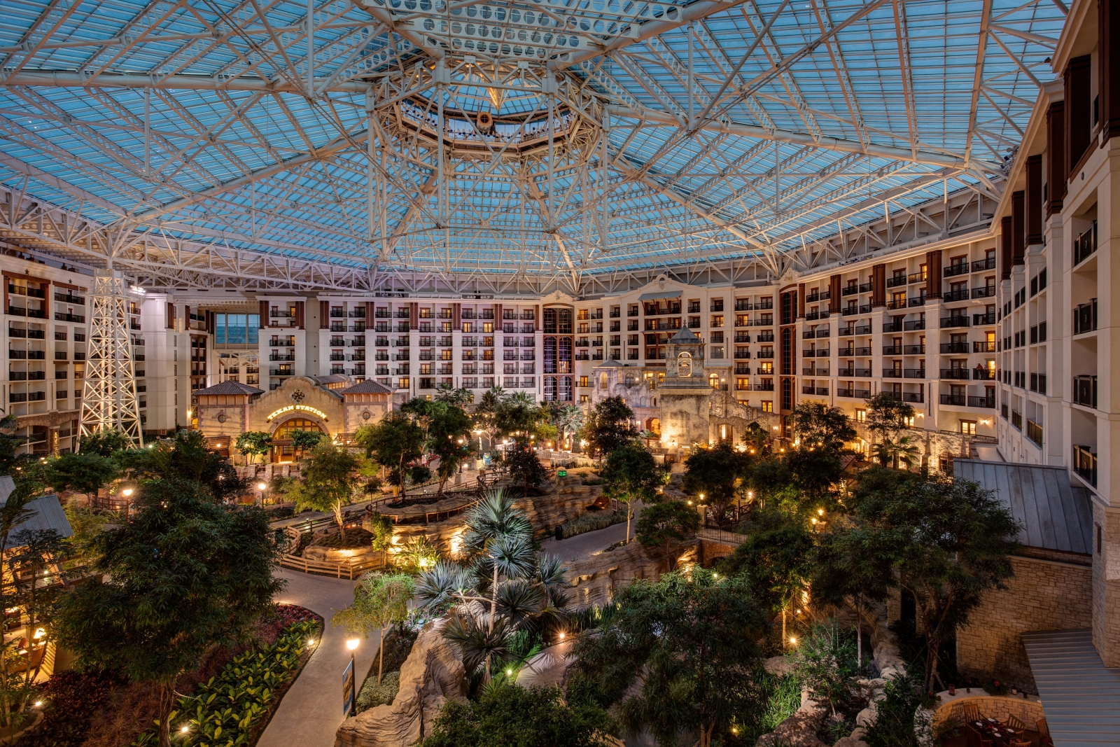 Gaylord Texan atrium at dusk. Photo courtesy Gaylord Texan