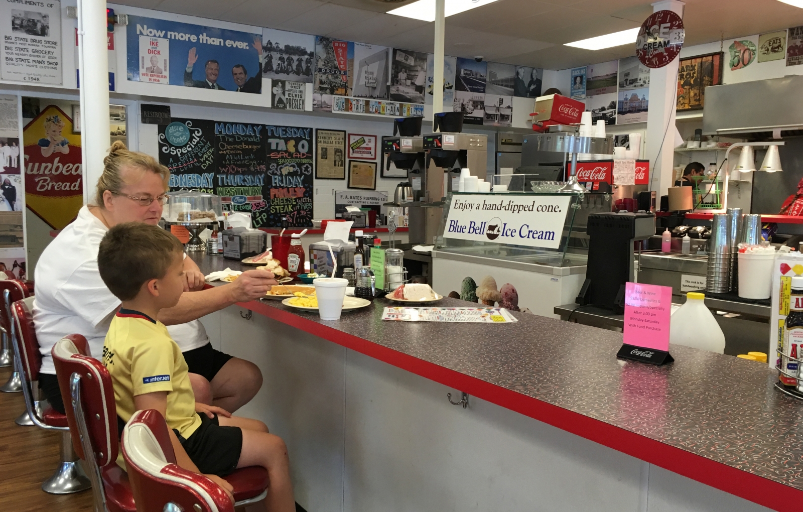 The 1948 soda fountain is the perfect setting for a fun breakfast at the Big State Fountain Grill. Photo by Elaine Warner