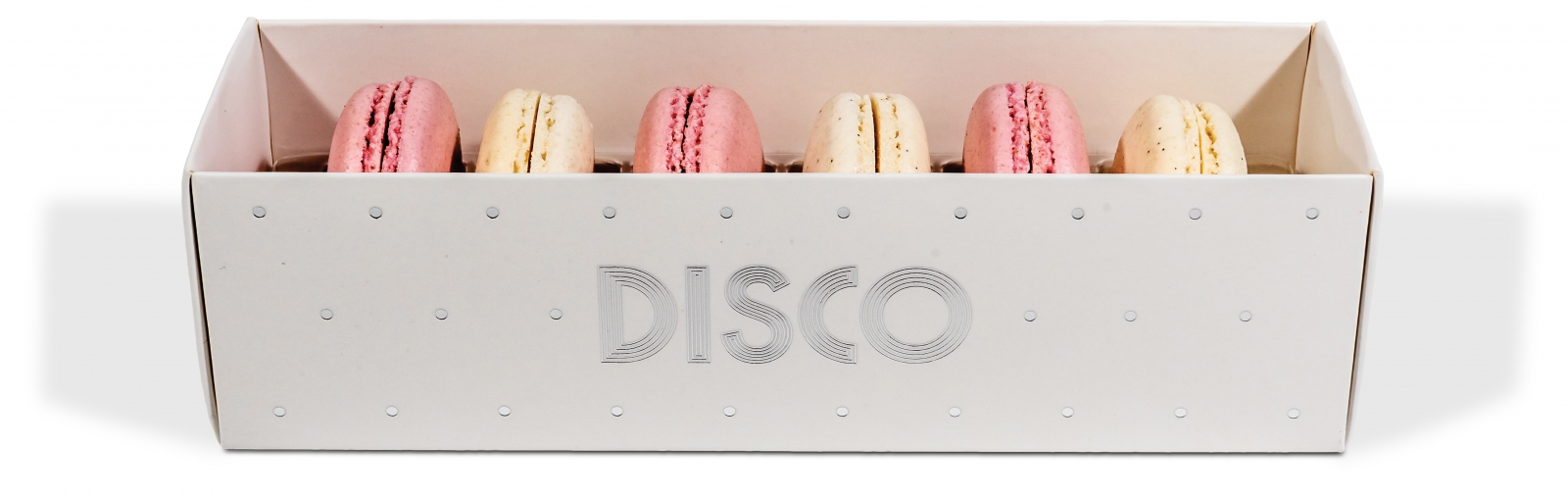 From Café Disco Vanilla bean and cherry blossom macarons (six-pack), $13