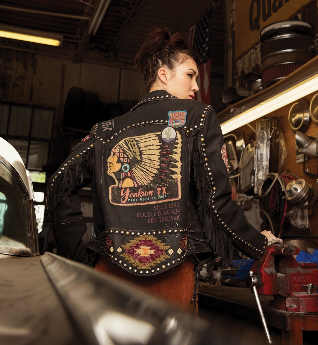 Double D black leather fringe jacket from Tener’s