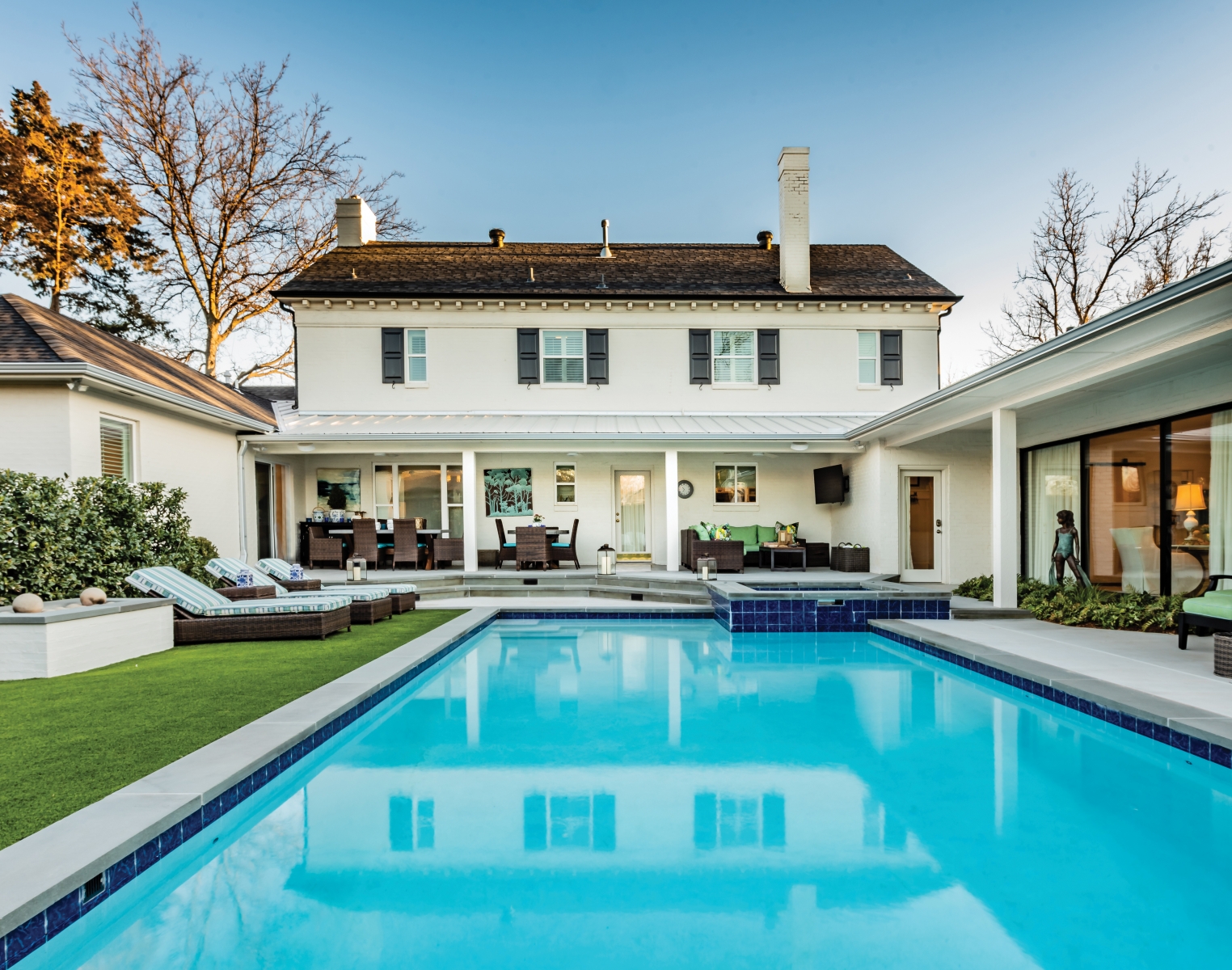 Summer can’t come soon enough for the Bankhead family. The boys love this space, and are poolside all summer. In cooler months, they enjoy nonstop ping-pong games with their father in the finished basement.