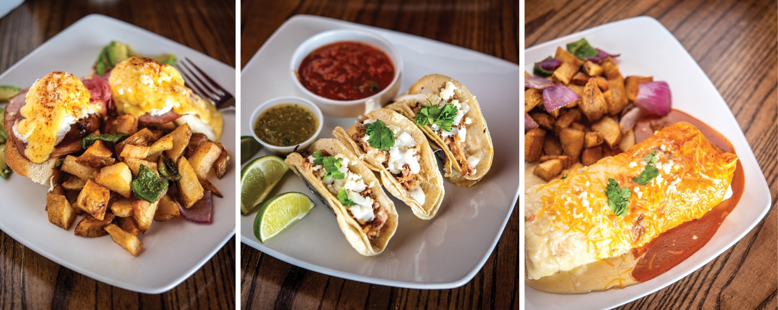 Breakfast and lunch options include the Gordo Benny, a trio of carnitas tacos and the huge, wondrous Hangover Burrito.