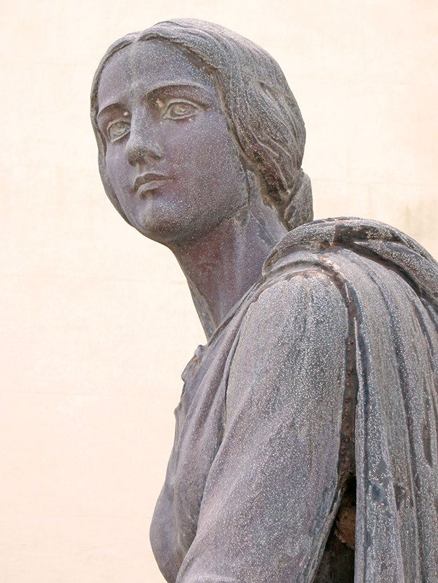 The movie “Evangeline,” starring Delores del Rio, was made here in the 1920s. She posed for this statue and donated it to the city.