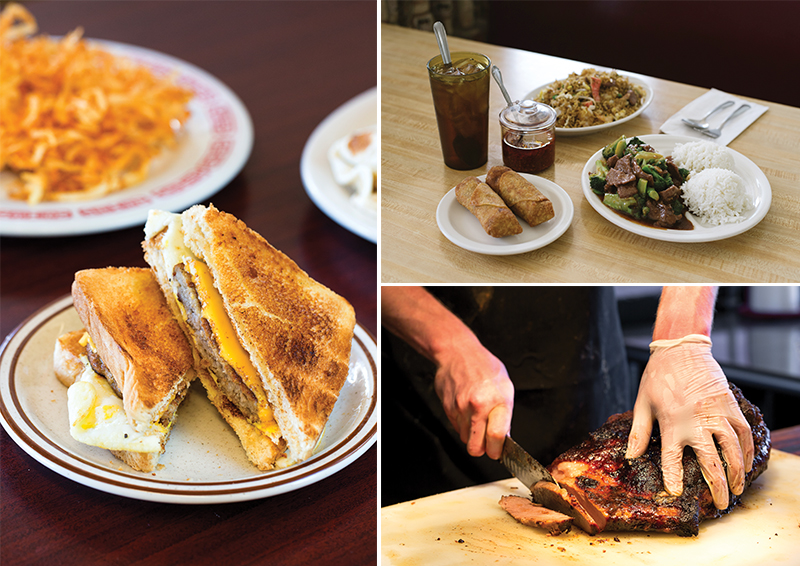 (Clockwise from left) Grill on the Hill, Egg Roll Express, Oklahoma Station