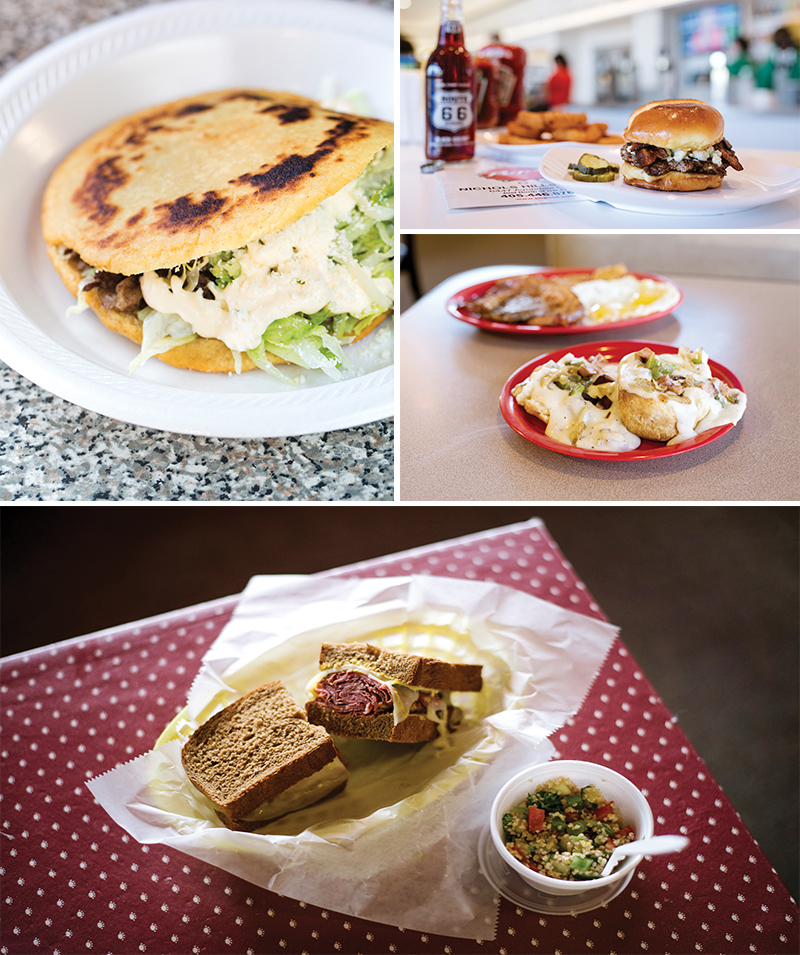 (Clockwise from top left) Tacos San Pedro, Pops, Good Gravy Diner, Someplace Else