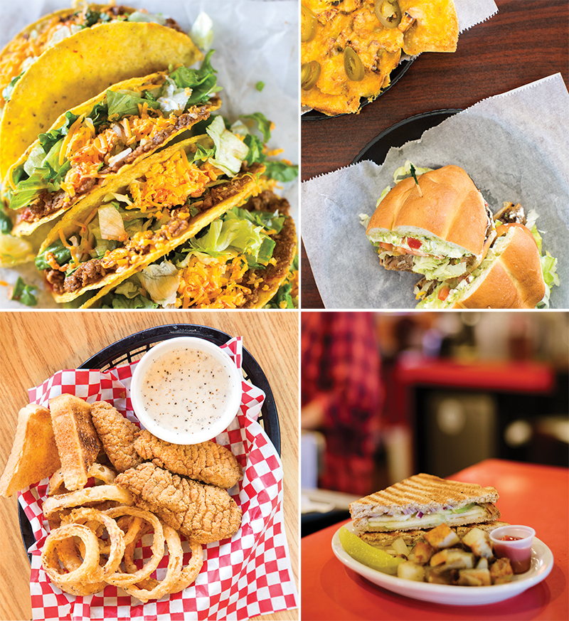 (Clockwise from top left) Tacoville, La Cueva Grill, Red Cup, Red Horse Grill