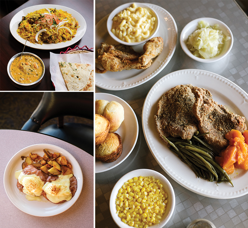 (Clockwise from top left) Sheesh Mahal, Florence's, Lake Hefner Golf Club Diner
