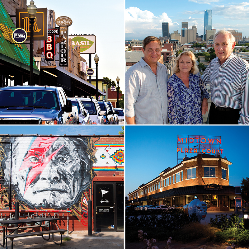 (clockwise from top left) Uptown 23rd has become a bustling business district. // Steve Mason, Meg Salyer, and Mickey Clagg. // The Heart of Midtown // The Plaza District