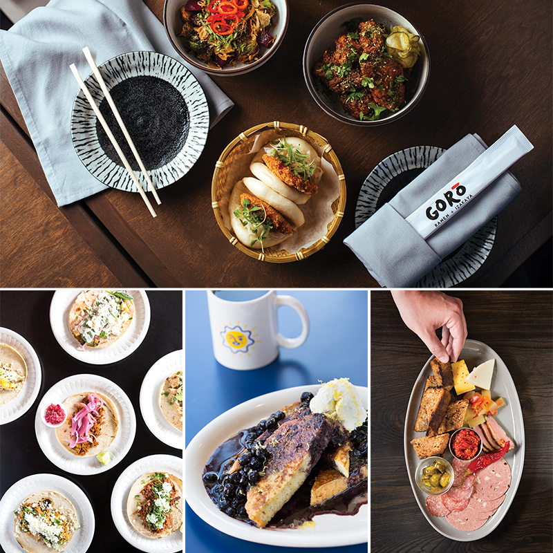 (clockwise from top) Goro Ramen + Izakaya // Mary Eddy's // Sunnyside Diner // Puebla