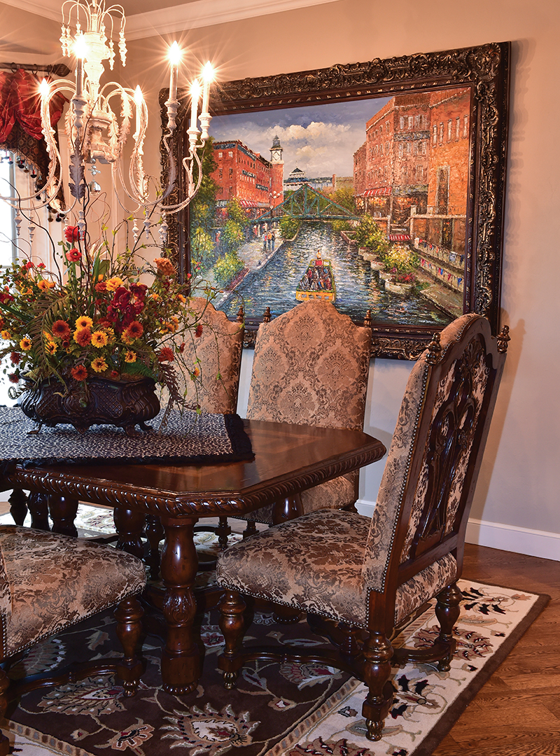 Neese’s dining room is a grand space with a unique painting holding court above the table. It’s a depiction of Oklahoma City’s Bricktown entertainment district, one of four commissioned by the builder of Neese’s previous home, Steve Allen.