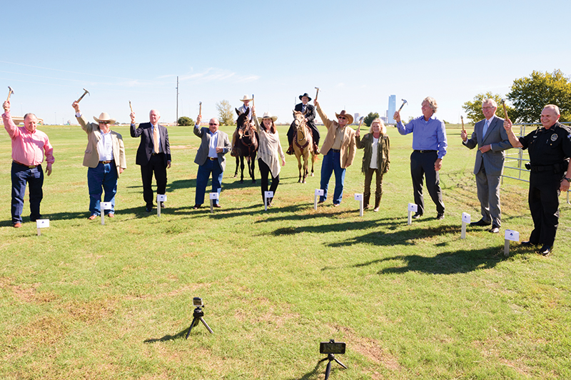Civic officials at a staking ceremony to kick off the new trail system