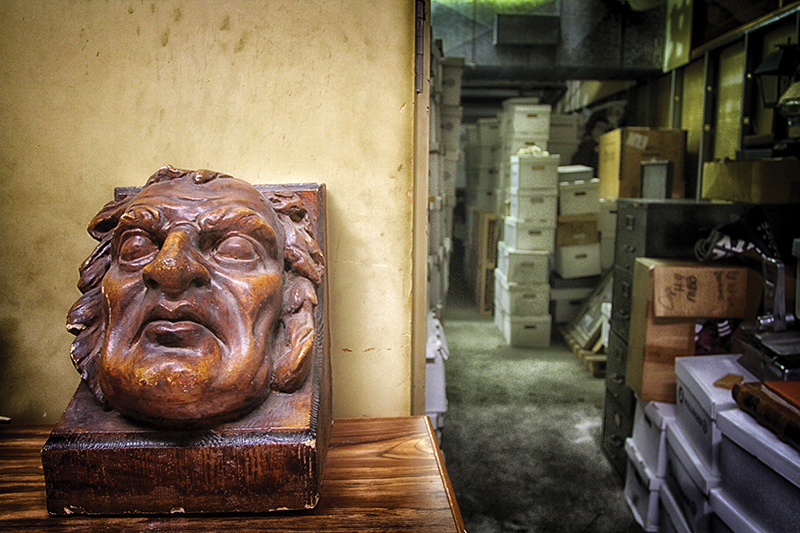 Bill Welge, president of the Oklahoma City/County Historical Society and director of the Oklahoma Historical Society’s Office of American Indian Culture and Preservation, lectures often on the importance of preserving stories and relics from Oklahoma’s past. Among the items saved: Penn Woods’ plaster-carved, wood-stained face of a man