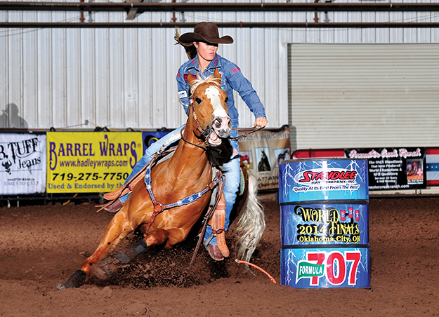 2014 BBR World Finals Formula 707 Futurity Champion Kelsey Lutjen aboard KN Fabs Mist of Fame