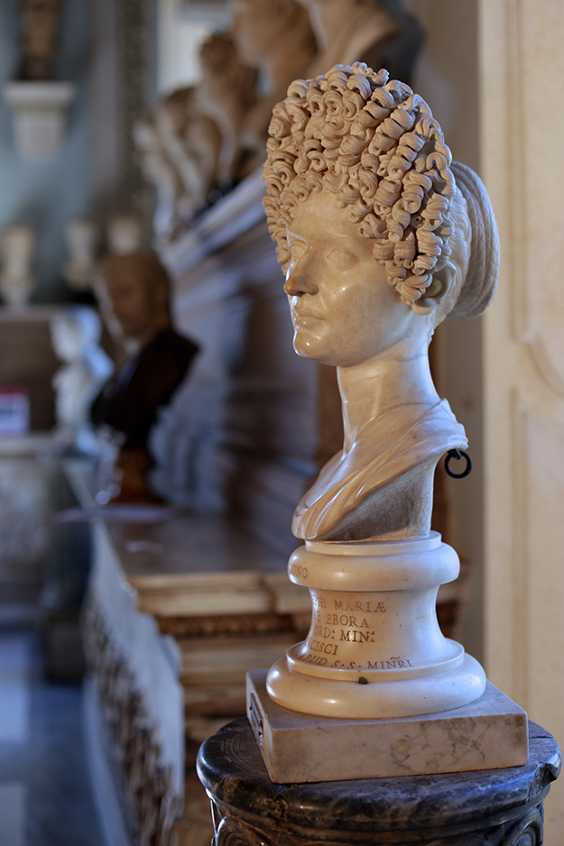 A portrait of an imperial Roman noblewoman, known as the “Fonseca Bust,” carved from white marble between 110-130 A.D. Photo courtesy Capitoline Museums, Rome