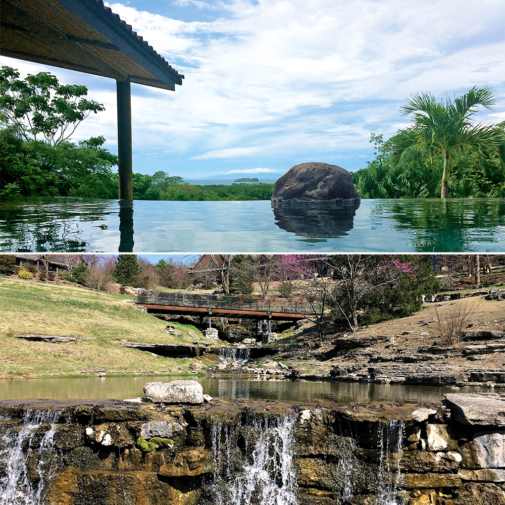 (Top) Outstanding views of the Pacific (Bottom) Big Cedar’s lodging options are all nestled in the beauty of nature.