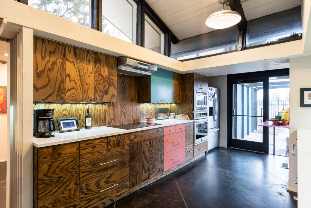 Wooden cabinets in a mid-century modern home in the Quail Creek Home Tour.