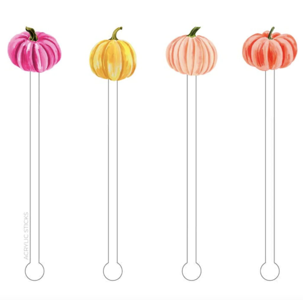 Four acrylic stir sticks with colorful gourds on top