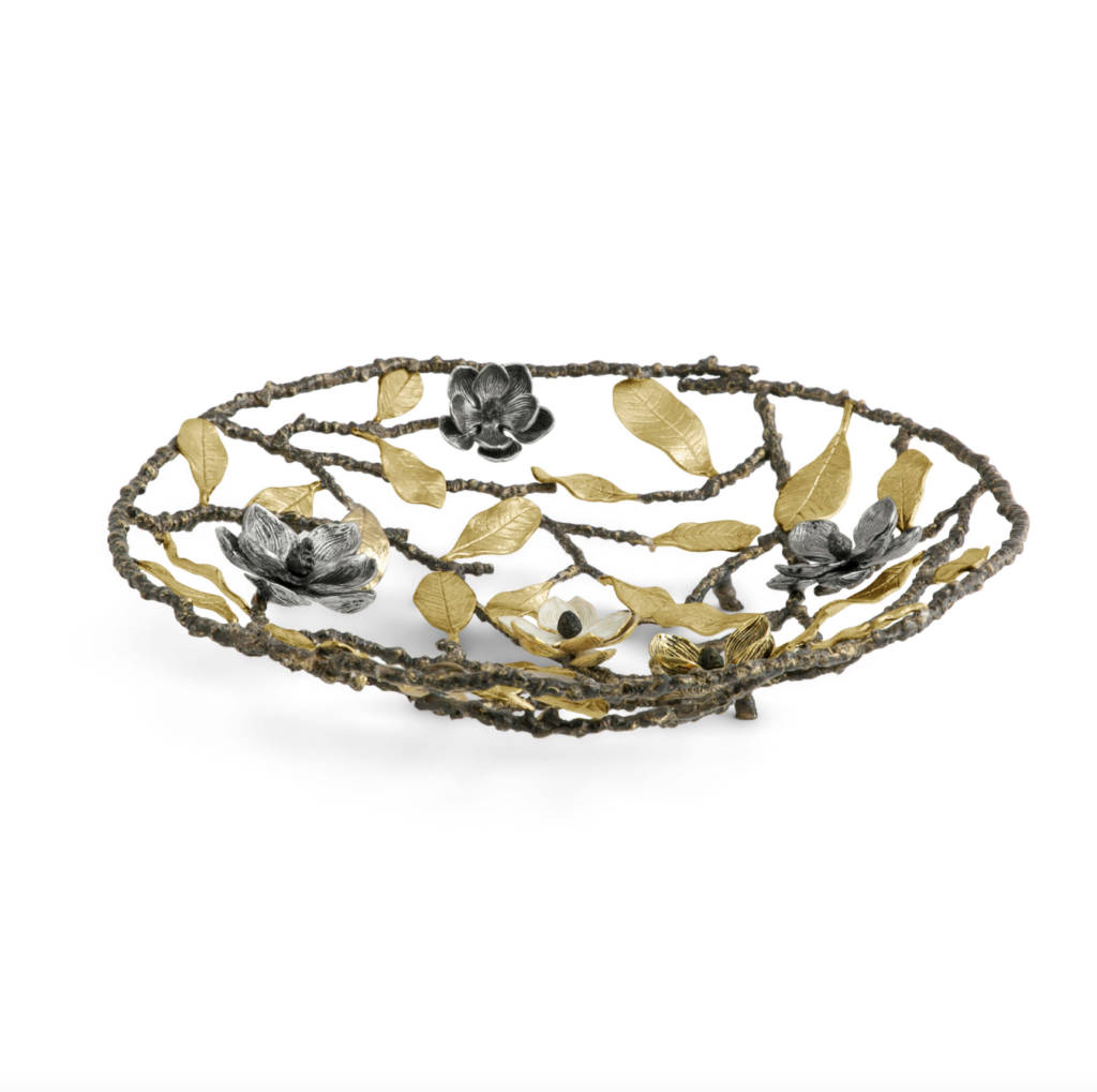 Vintage wire bowl with leaves, branches and flowers