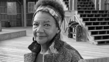 Black and white photo of Cheryl Foggo, from the series Black Threads of the Canadian Tapestry