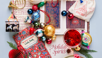Flat lay of holiday decor items for inspiration.
