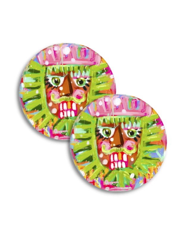 Neon pink and green nutcracker coasters