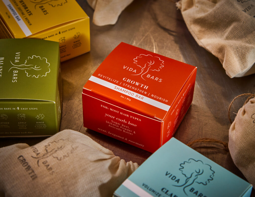 Product shot in packaging of Vida Bars.