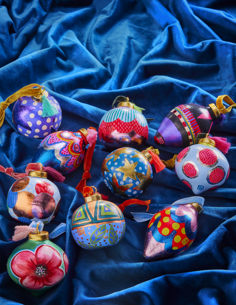 Flat lay of ornaments from Natalie Miller Art