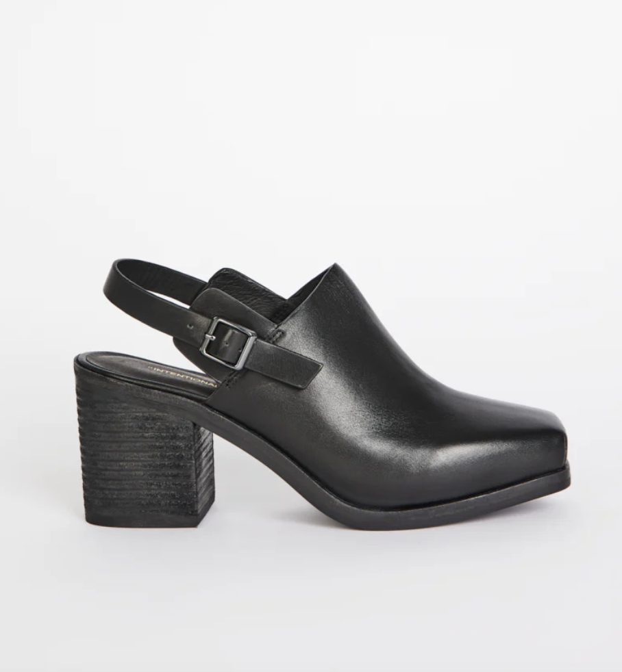 Black leather heeled shoes
