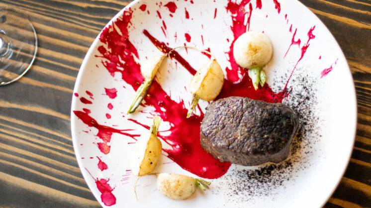 Photo of venison with turnips, beets, chile ash from Farmers Grain
