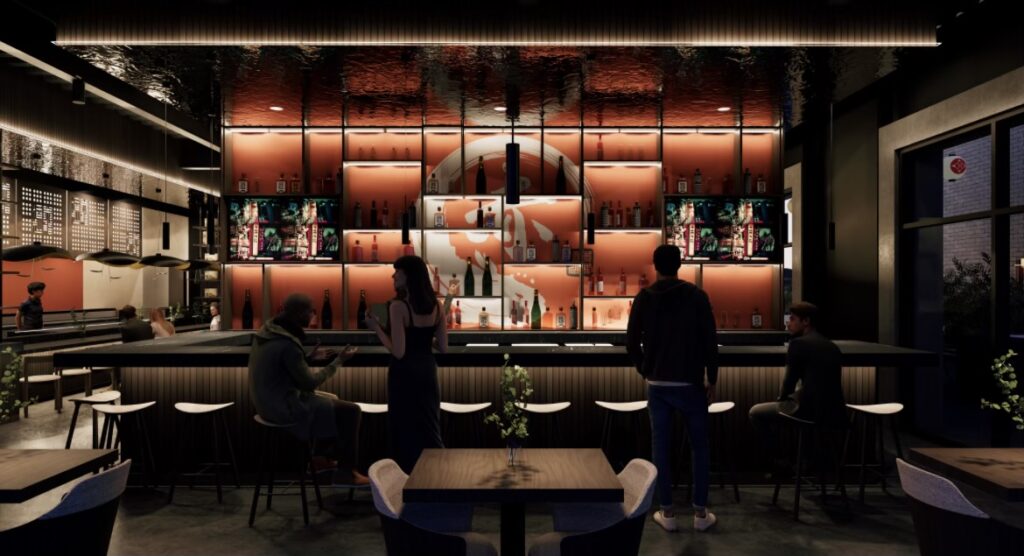 Rendering of a bar in Akai restaurant