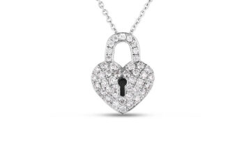Heart shaped lock necklace with diamonds