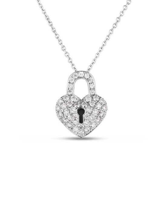 Heart shaped lock necklace with diamonds