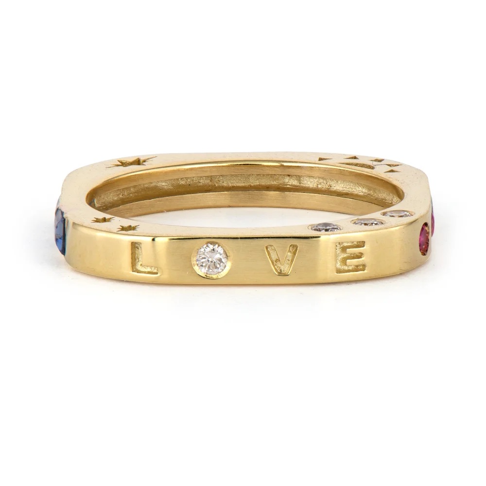 Three stories Jewelry; Multi-Stone Square Engraved Love Band; Cayman’s