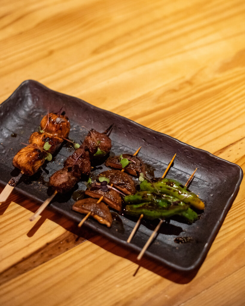 Grilled skewers at Awaji Japanese Sushi Pub in Oklahoma City.