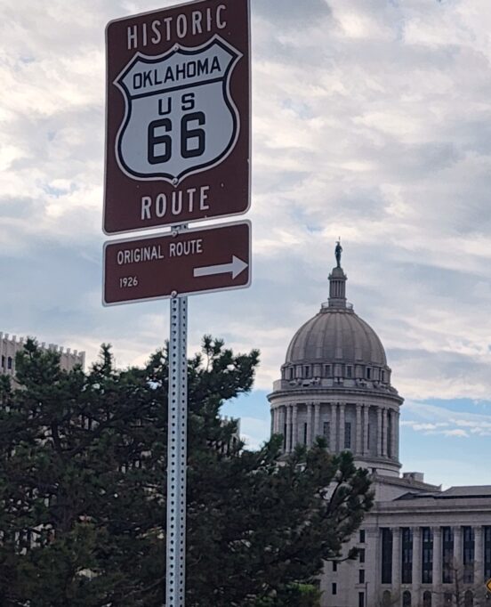 Signs in Oklahoma City and throughout the state designate historic Route 66, including this one west of the state Capitol on NE 23rd St.